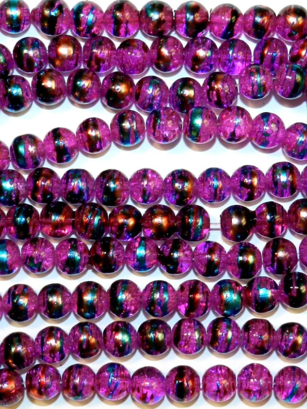 Fuchsia Pink 8mm Round Metallic Drawbench Swirl Crackle Glass Beads 32" G1731 - Picture 4 of 5
